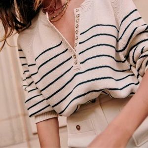 Sezane Cream and Black Striped Sweater